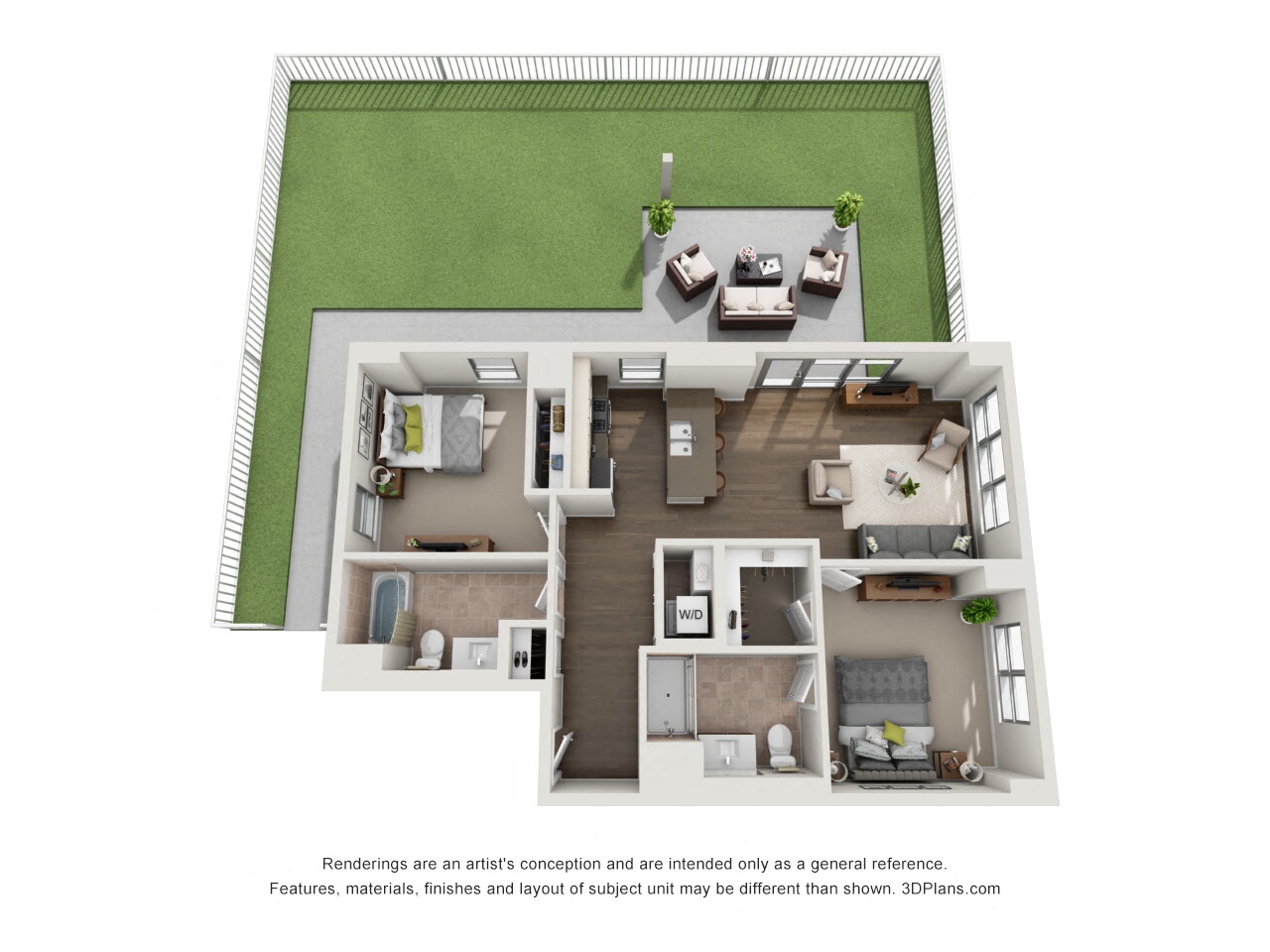Floor plan for 2 beds, 2 baths, 1097 sqft